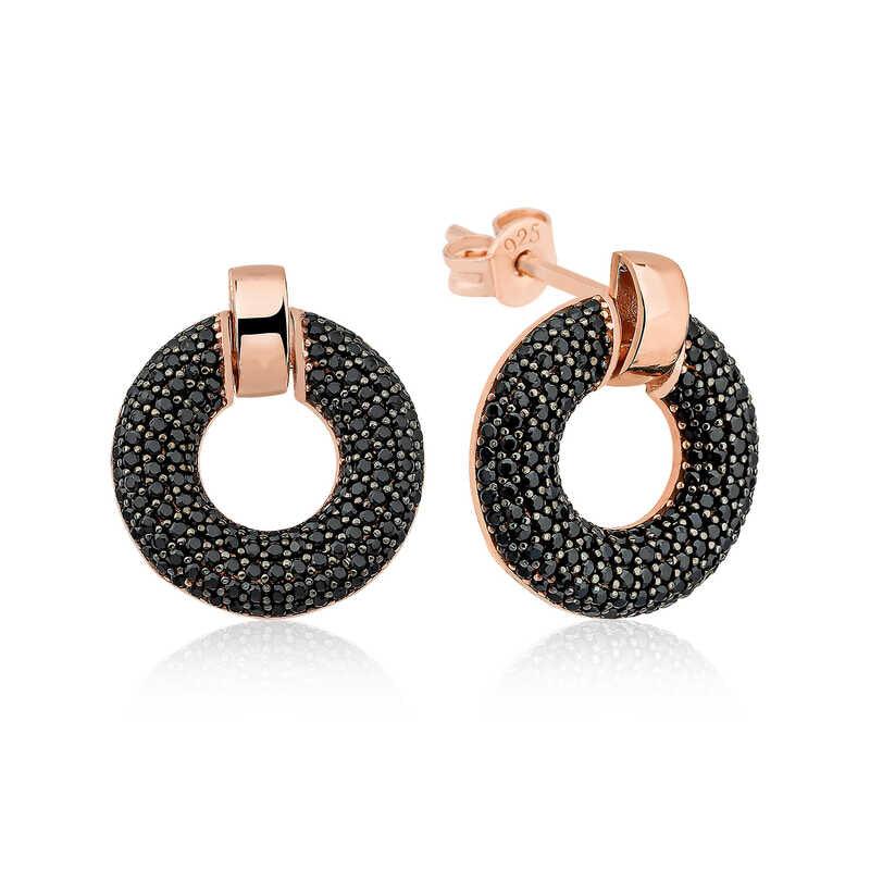 Silver Black Multi Stone Circle Women's Earrings