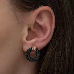 Silver Black Multi Stone Circle Women's Earrings