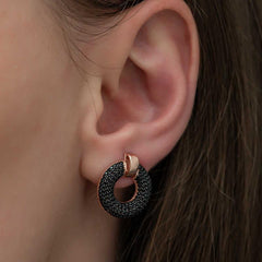 Silver Black Multi Stone Circle Women's Earrings