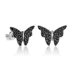 Silver Black Butterfly Earrings