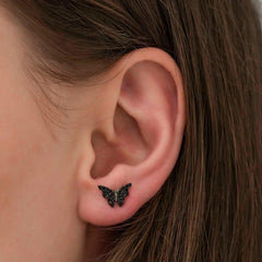 Silver Black Butterfly Earrings