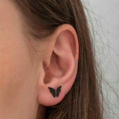Silver Black Butterfly Earrings