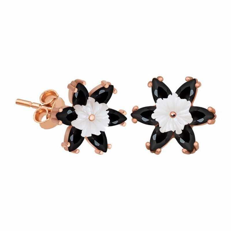 Silver Black Lotus Flower Earrings