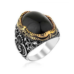 Silver Black Onyx Stone Men's Ring