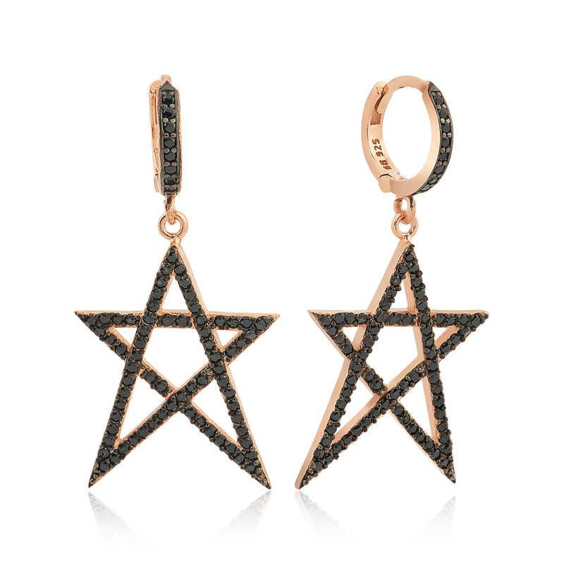 Silver Black Star Women's Earrings