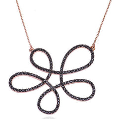 Silver Black Flower Women's Necklace