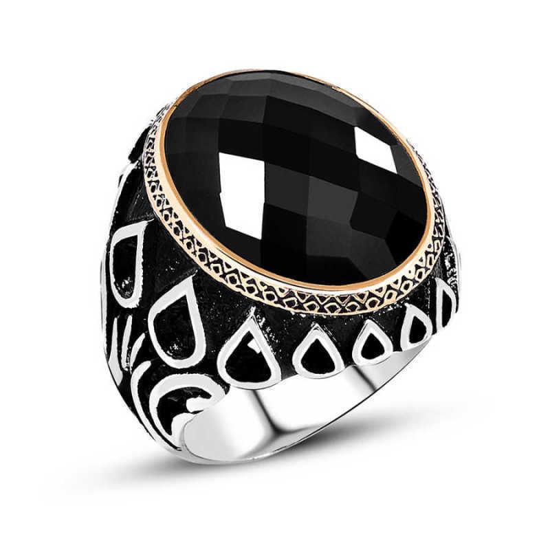 Bague homme en argent et pierre de zircon noir