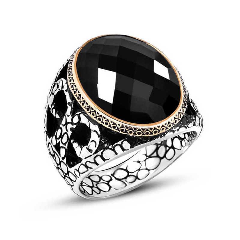 Bague homme en argent et pierre de zircon noir