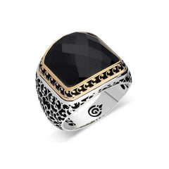 Bague homme en argent et pierre de zircon noir