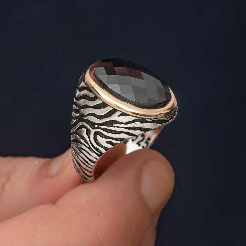 Silver Black Zircon Stone Men's Ring