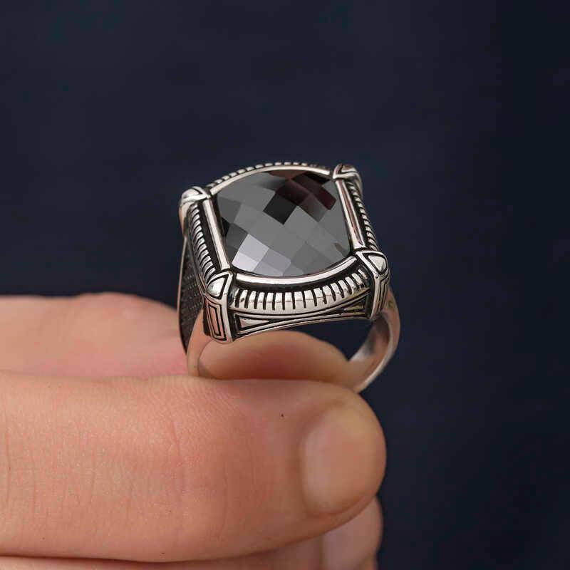 Silver Black Zircon Stone Men's Ring
