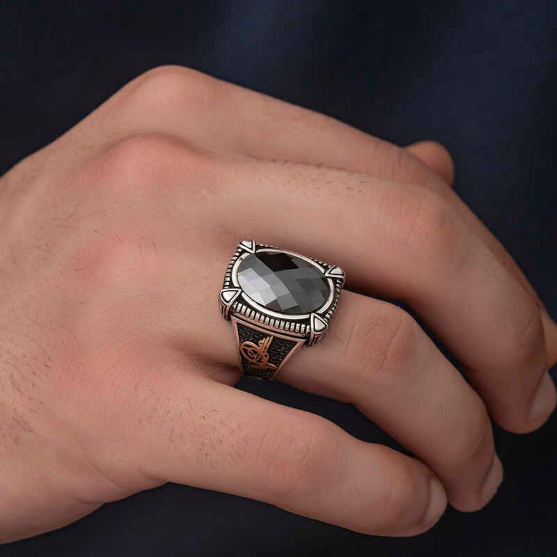 Silver Black Zircon Stone Men's Ring