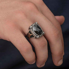 Silver Black Zircon Stone Men's Ring