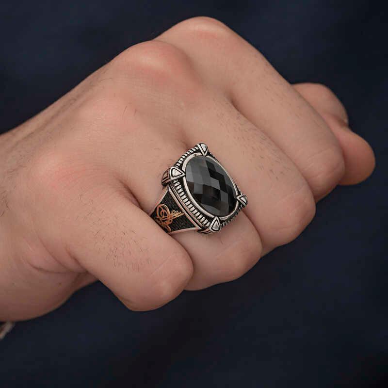 Silver Black Zircon Stone Men's Ring