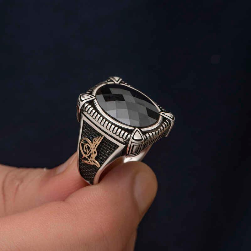 Silver Black Zircon Stone Men's Ring