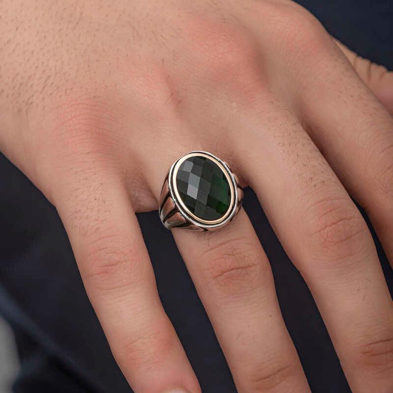 Silver Black Zircon Stone Men's Ring