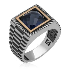 Silver Black Zircon Stone Square Men's Ring