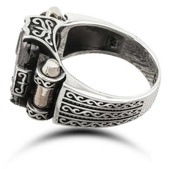 Silver Black Zircon Stone Square Men's Ring