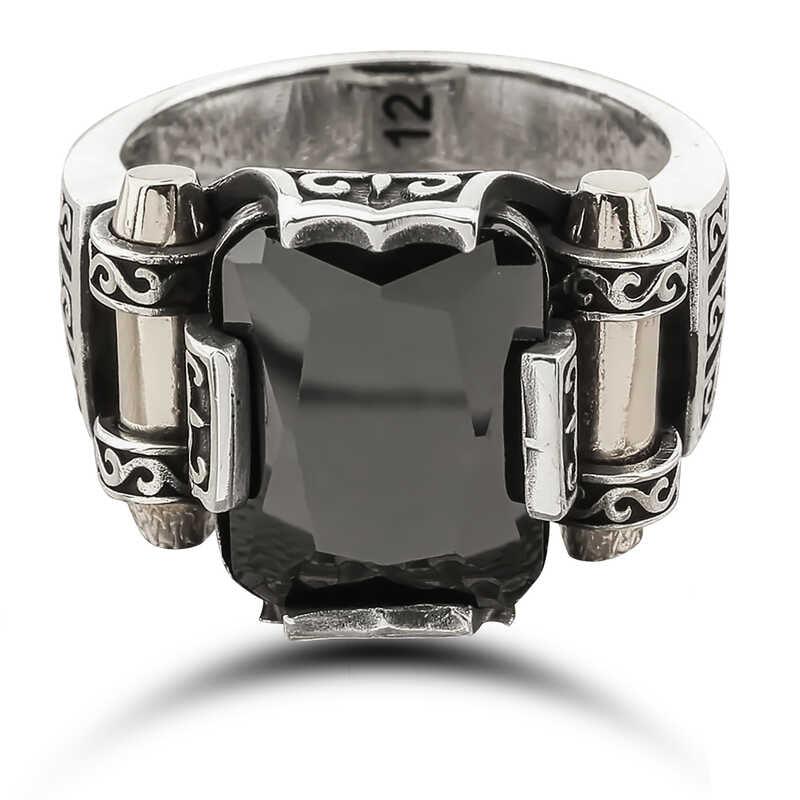 Silver Black Zircon Stone Square Men's Ring