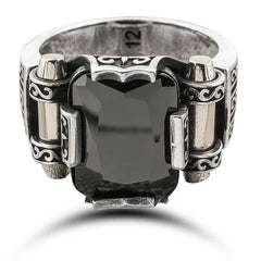 Silver Black Zircon Stone Square Men's Ring