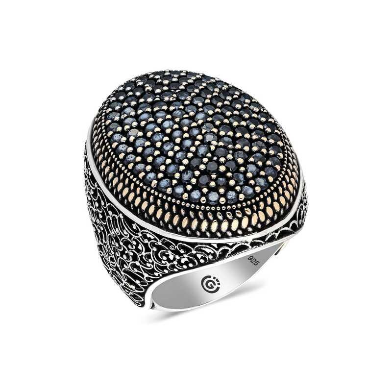 Silver Black Zircon Stone Oval Men's Ring