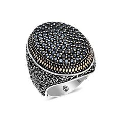 Silver Black Zircon Stone Oval Men's Ring