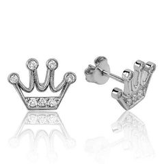 Silver Queen Crown Stud Earrings