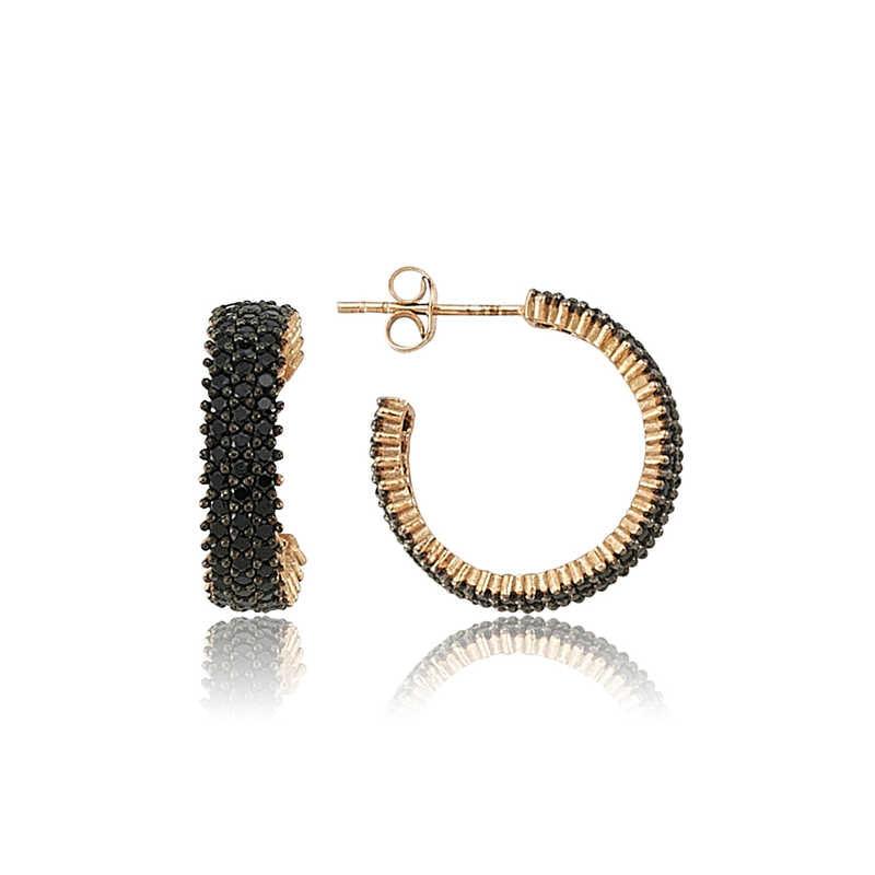 Silver Three Row Black Tambour Earring