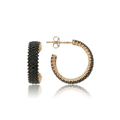 Silver Three Row Black Tambour Earring