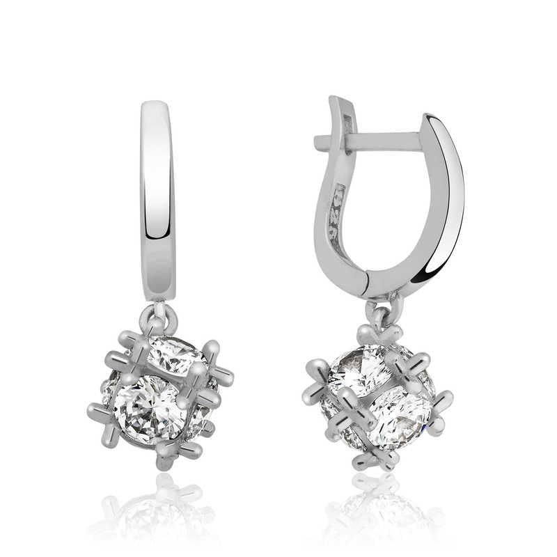 Silver Stone Cube Earrings