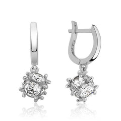 Silver Stone Cube Earrings