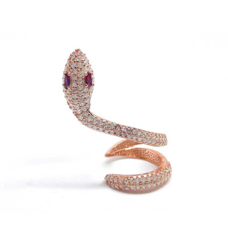 Silver Single Cartilage Pink Eyed Snake Earring
