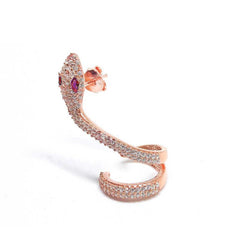 Silver Single Cartilage Pink Eyed Snake Earring