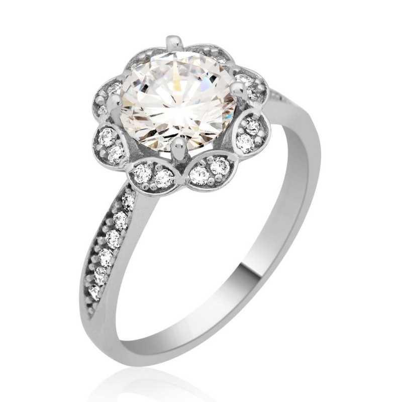 Silver Single Stone Women's Ring 