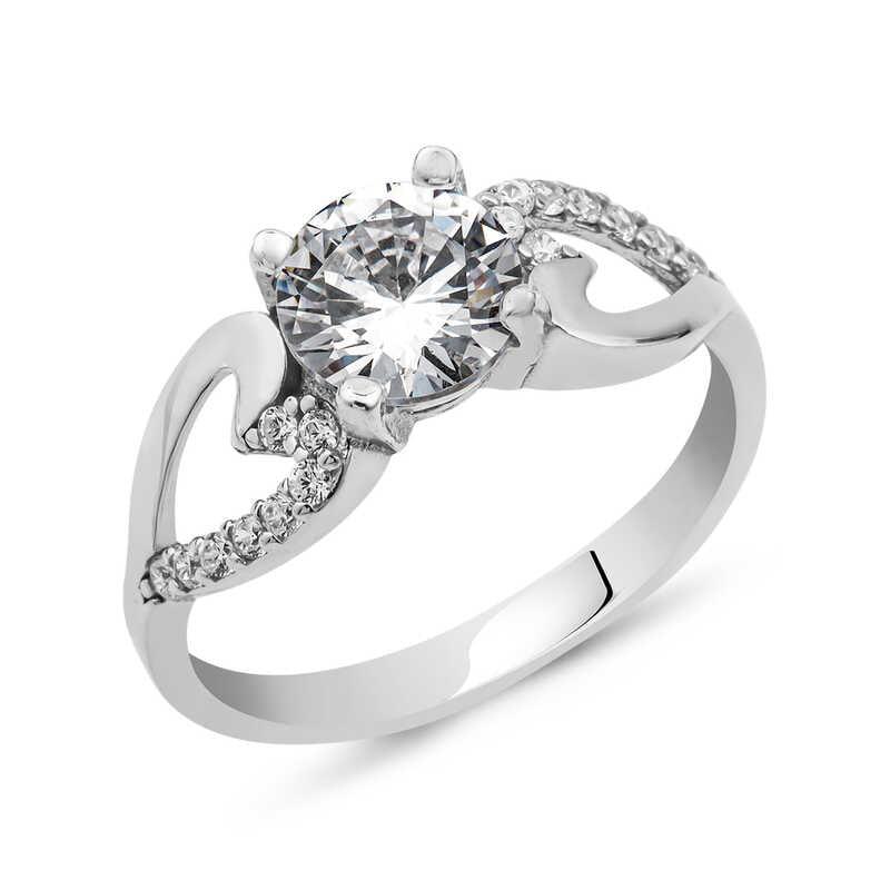 Silver Single Stone Heart Ring