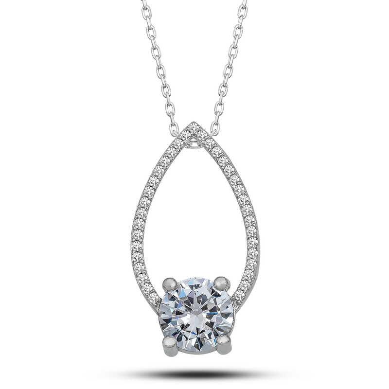 Silver Solitaire Drop Women's Necklace