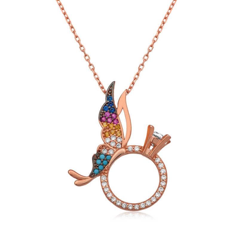 Silver Single Stone Ring Butterfly Necklace