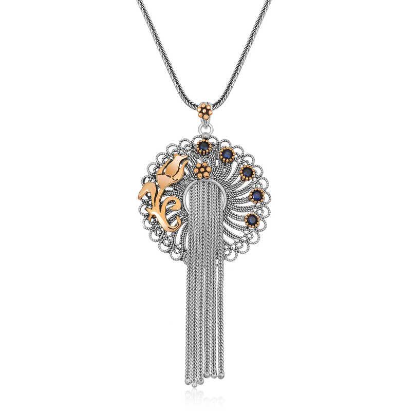 Collier pour femme en filigrane d'argent et pierre bleue