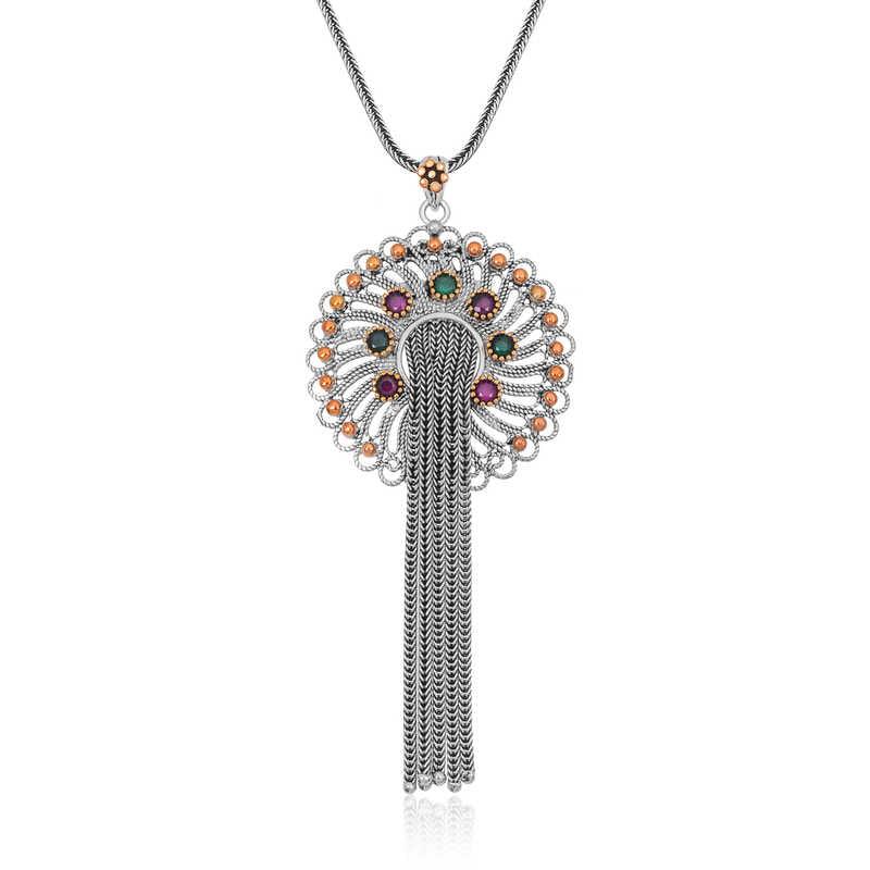 Collier pour femme en filigrane d'argent avec rubis et émeraude
