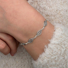 Silver Filigree Leaf Patterned Women's Bracelet