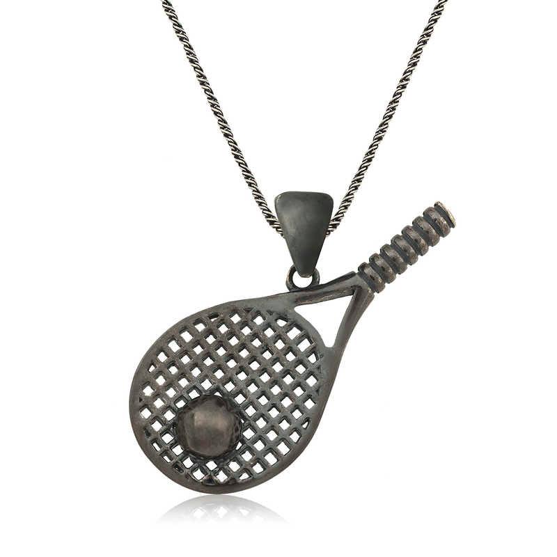 Silver Tennis Racket Unisex Necklace