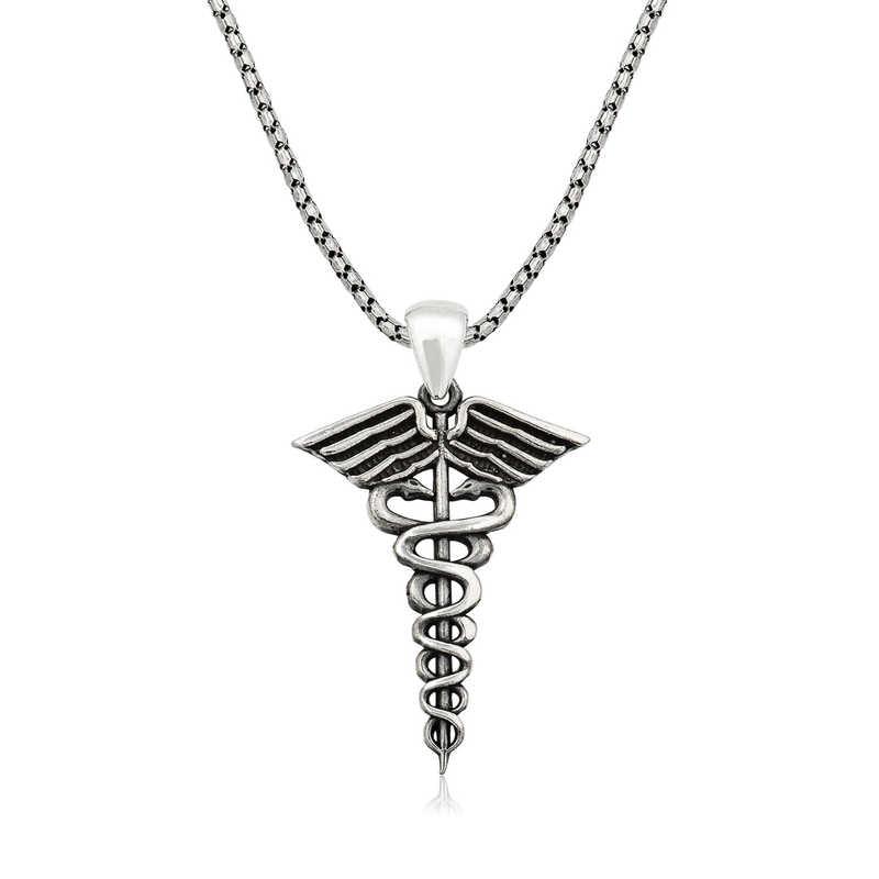 Silver Medical Symbol Caduceus Necklace