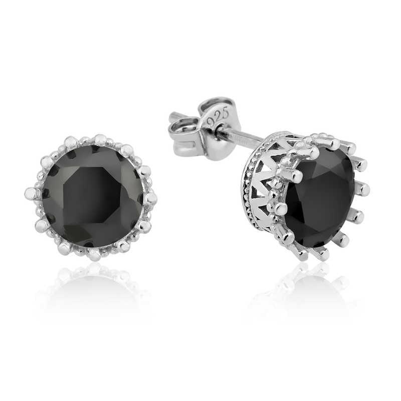 Silver Prong Black Single Stone Earring