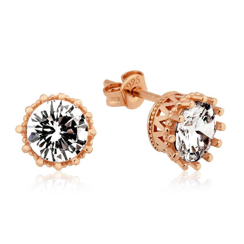 Silver Prong Single Stone Stud Earrings