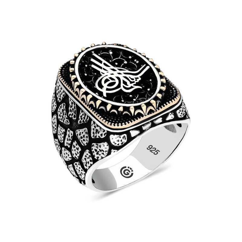Bague ovale Tugra en argent pour homme