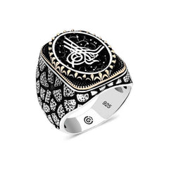 Bague ovale Tugra en argent pour homme