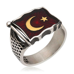 Silver Turkish Flag Men's Ring