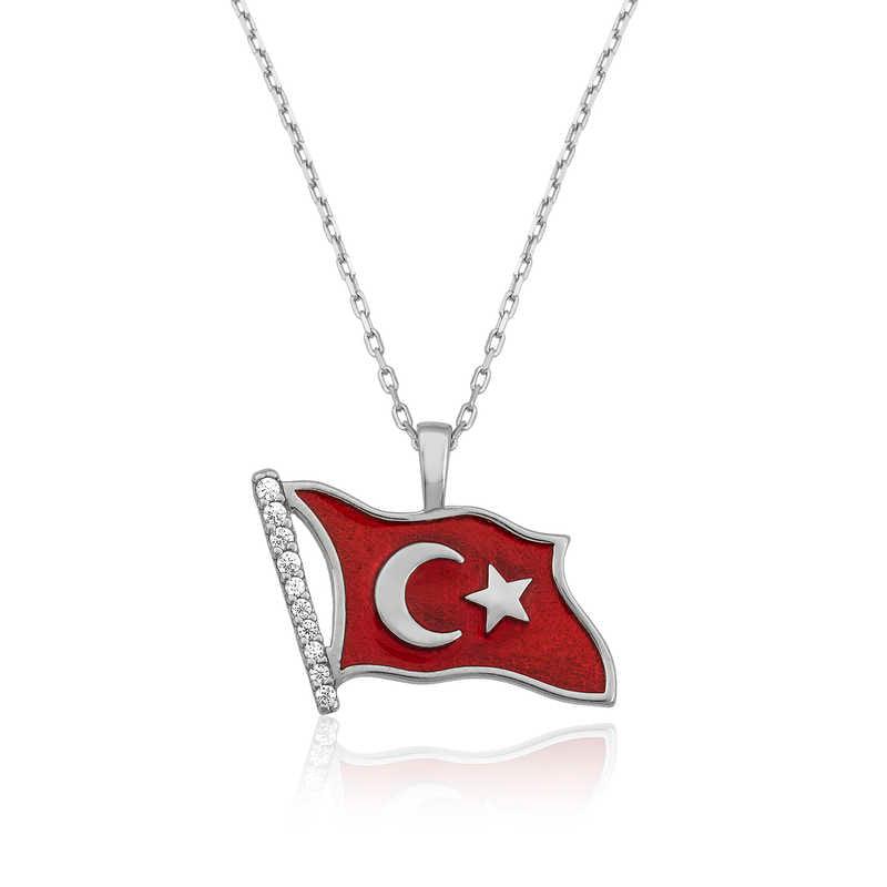 Silver Turkish Flag Women's Necklace