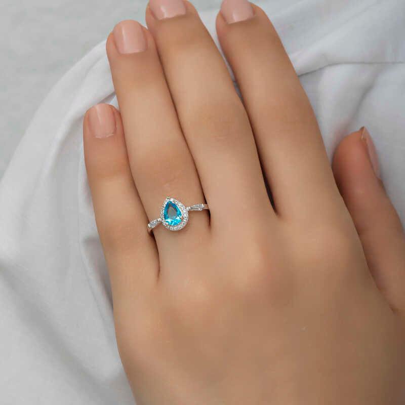 Silver Turquoise Drop Stone Women's Ring