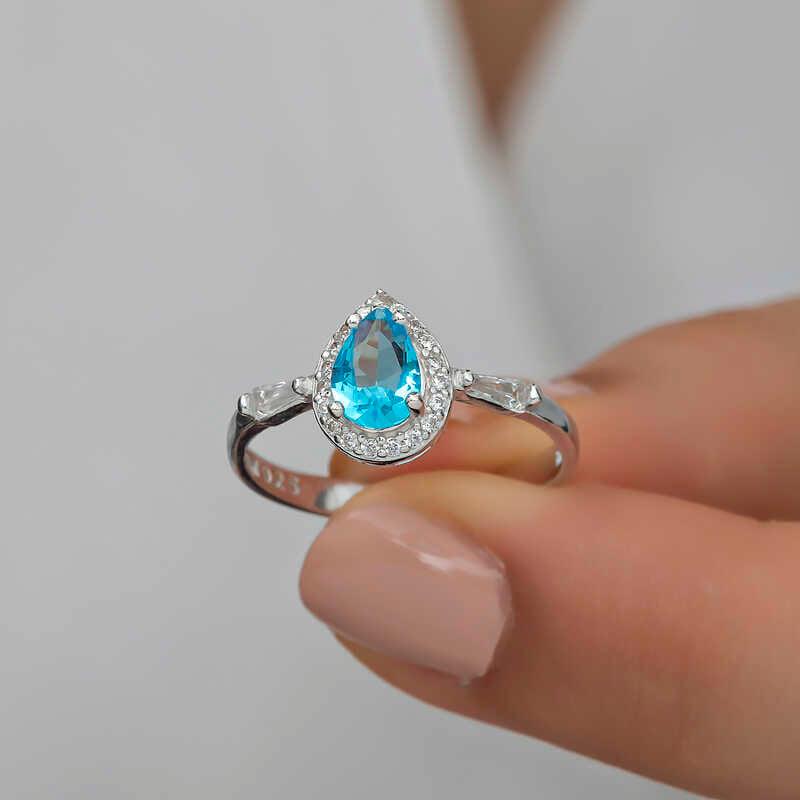 Silver Turquoise Drop Stone Women's Ring